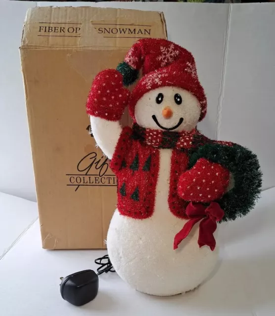 Avon Fiber Optic Snowman Christmas VIDEO 15" Wreath 2002 Color Changing
