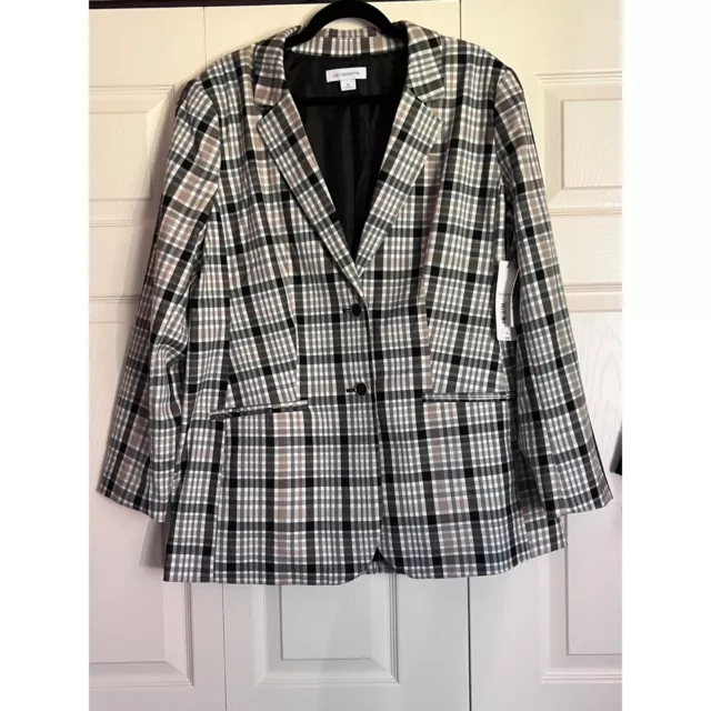 Liz Claiborne Blazer Sz 16 Gray Plaid  New With Tags!!!!!