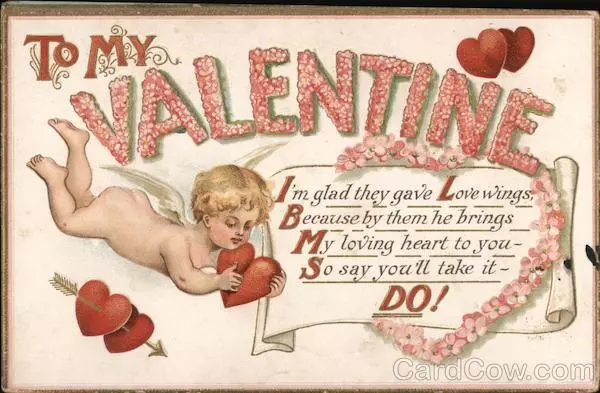 Cupid To My Valentine Antique Postcard Vintage Post Card