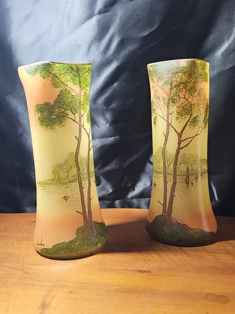 Vase Vintage Legras En Verre émaillé Avec Décor Cerf Et Biche – Style Chasse Et Campagne