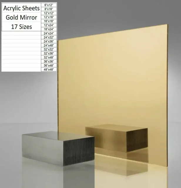 Gold Mirror Acrylic Plexiglass Sheets 1/8” Thick (3mm) 17 Sizes