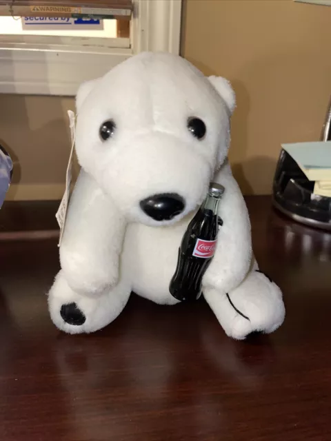 Coca Cola Polar Bear Plush 11" Coke Bottle White Stuffed Animal Teddy 1993