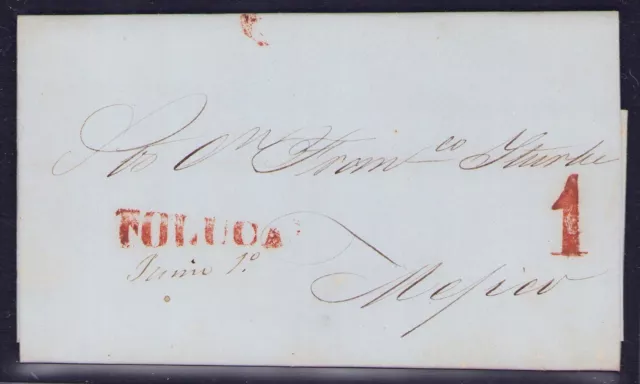 dr48 Mexico Pre-Stamp Cov Toluca TO2red 20pts Mexico 1851 Letter+date est $20+