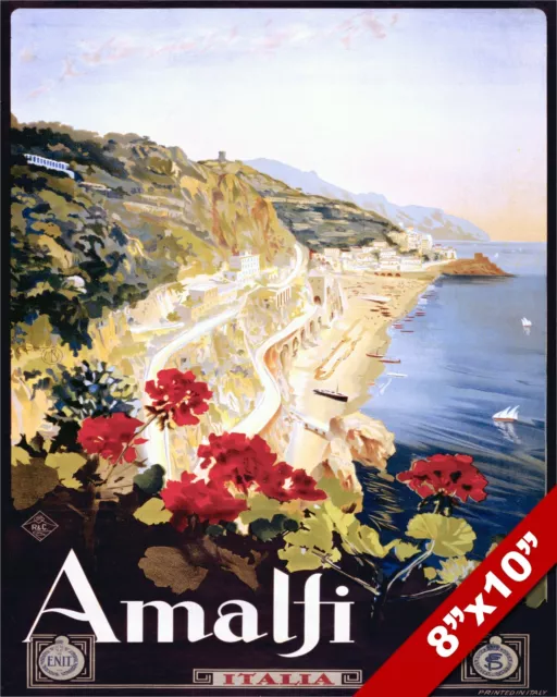 Amalfi Coast Italy Italian Travel Poster Painting Art Giclee Real Canvas Print