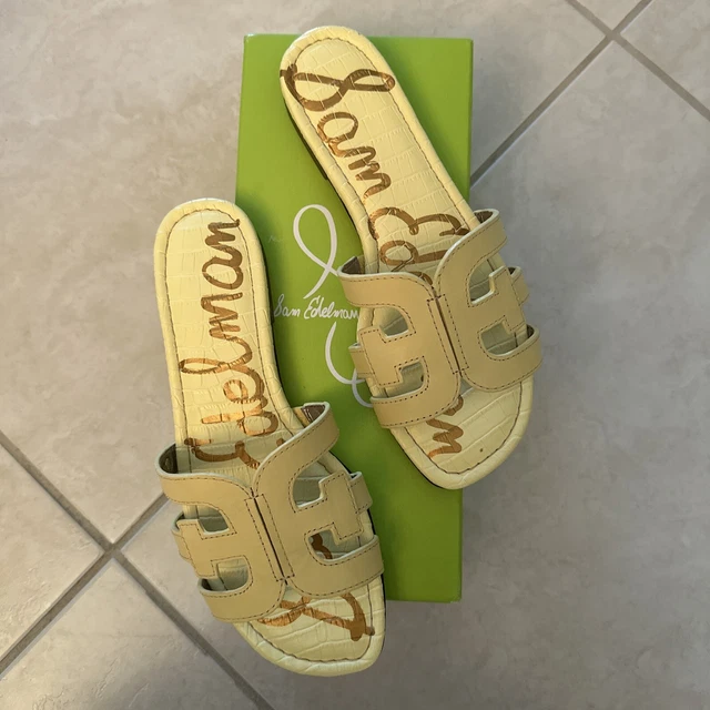Sam Edelman Women's Bay Butter Leather Slides Sandals Flats Size 7.5M New In Box