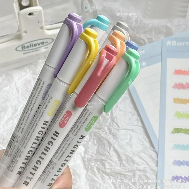 5 Colors/box Double Headed Highlighter Pen Set  School Office Supplies