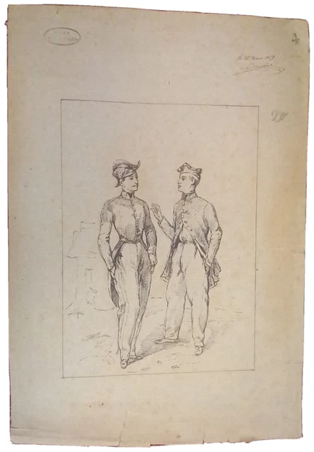 Dessin Original Signé Auguste Roouille - "Le Rénégat" - Spahis à Cheval - Encre Et Gouache