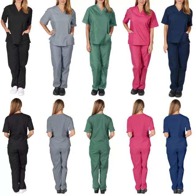 2Pcs Unisex Scrub Doctor Nurse Uniform Medical Healthcare Suit Hospital Workwear