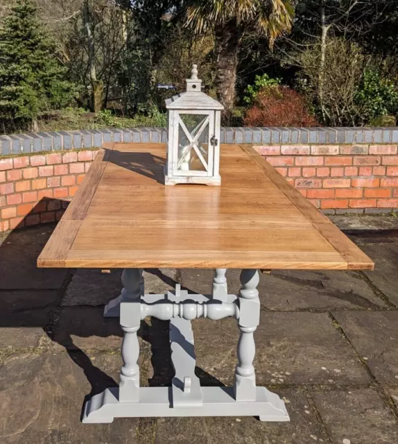 Vintage Oak Draw Leaf Dining Table, Refinished, Base Painted Frenchic Pale Grey