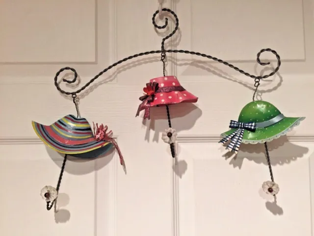 Sun Bonnets Coat Cap Keys Hooks Painted Metal Hanging Holders Cottage Shabby