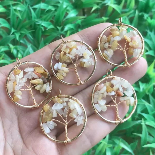 Yoga Yellow Jasper  Gems stone Tree of life Pendants Reiki Healing Amulet