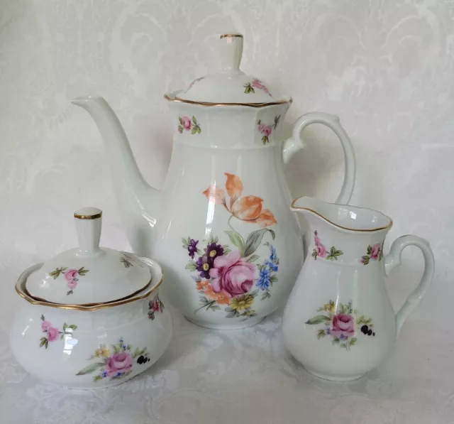 Tk Thun Czechoslovakia Coffe Set Dresden Flowers &Gold, Bohemia Porcelain #2