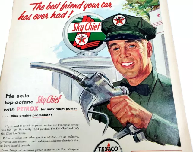 Texaco Sky Chief Vintage Ad 1955 Magazine Art Print Gas Pump Service Station