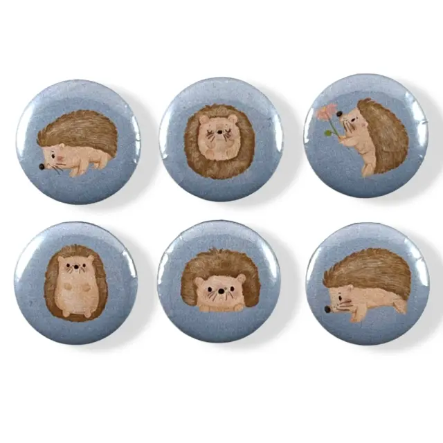 Set of 6 Cute Hedgehogs 1 Inch Magnets for Fridge, Kitchen, Whiteboard