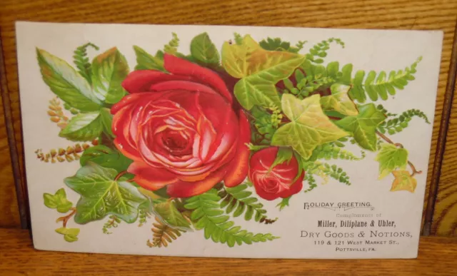 Antique Adv Holiday Greeting Card Miller Diliplane Uhler Dry Goods Pottsville PA