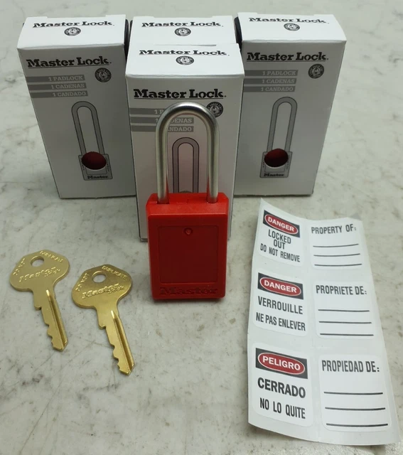 4 PACK MASTER LOCK S31RED Lockout Padlock, KEYED ALIKE, Red, 1-7/8" H, 2 Keys