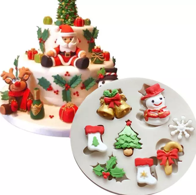 Christmas Santa Silicone Fondant Mould Icing Sugar Craft UK Stocking Candy Cane