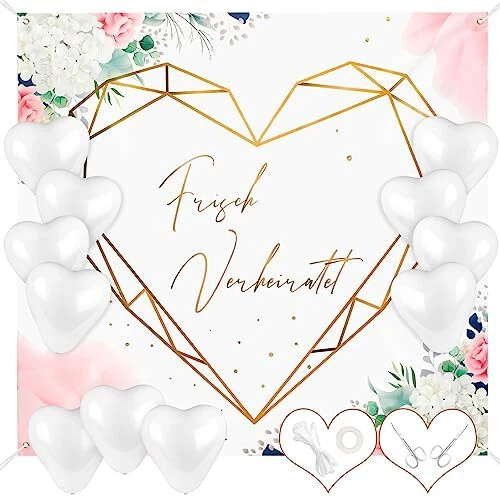 Cœur de mariage à découper, 200 x 180 cm, Just Married Drap de mariage, drap en