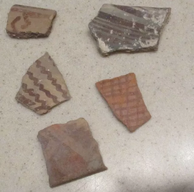 5 Original Pre-historic Uniquely Painted Pottery Shards Arizona Anasazi
