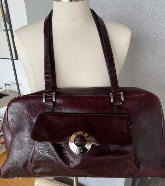 Stella Pace Bordeaux  Wine Leather Large Satchel Handbag With Outside Pocket