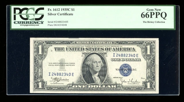 DBR 1935-C $1 Silver Gem Fr. 1612 IE Block PCGS 66 PPQ Serial I24882340E