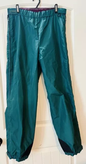 Columbia Women’s M Ski Snow Pants Side Zippers Green Adjustable Waist Elastic