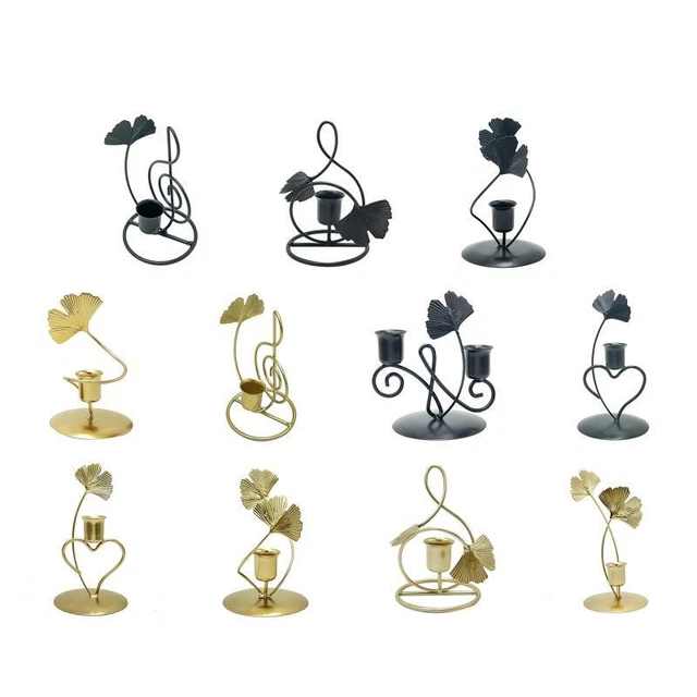 Wrought Iron Ginkgo  Heart Candle Holder Metal Candlestick Crafts