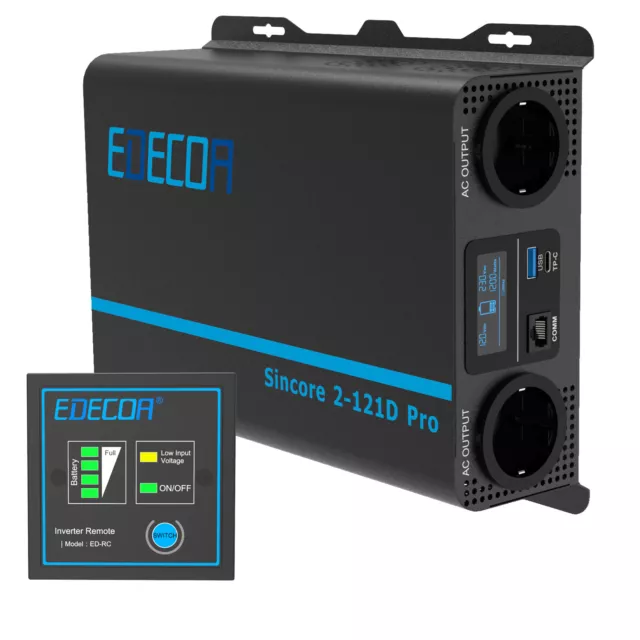 EDECOA Convertisseur Pur Sinus 1200W Onduleur 12V 220V Transformateur USB