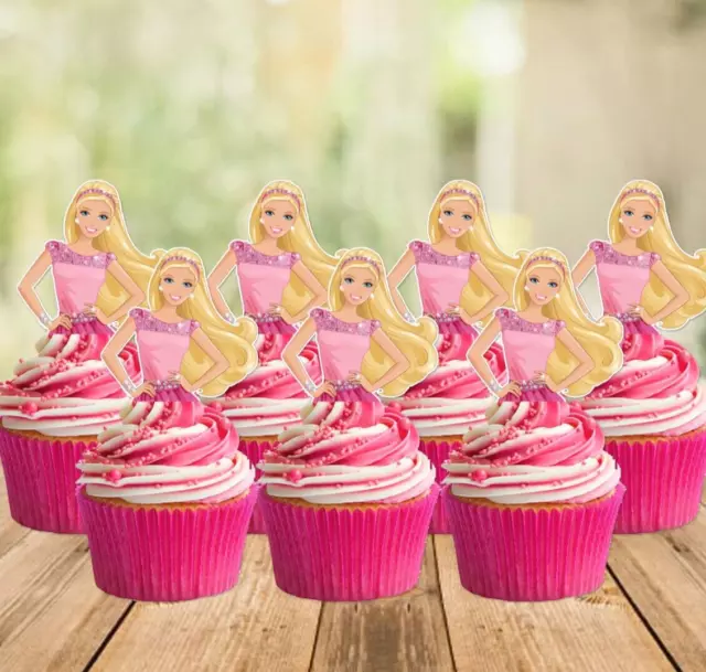 20 x BARBIE DOLL EDIBLE Cupcake Toppers STAND UP Wafer Card Birthday Cake DECOR