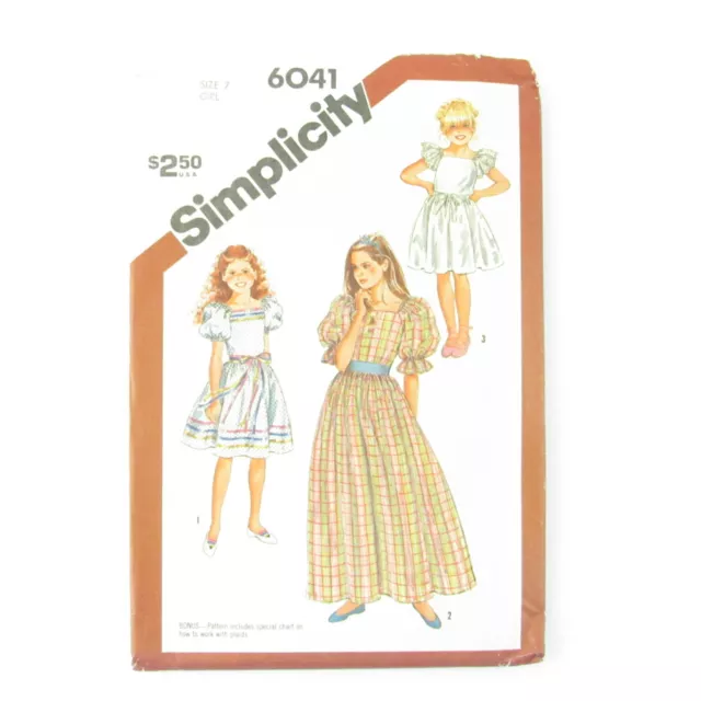 Simplicity Inflado Mangas Vestido Costura Patrón 6041 Tamaño 7 Niños Niña Uncut 2