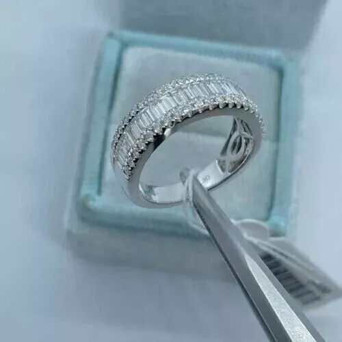 3CT BAGUETTE CUT Lab Created Diamond Eternity Wedding Band 14k White ...