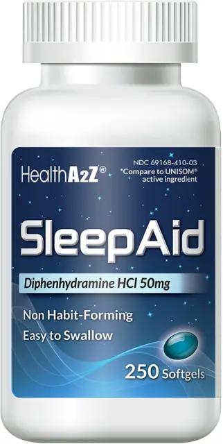 HealthA2Z Sleep Ayuda,Difenhidramina Hcl 50mg para más Profundo ,250 Softgel CT
