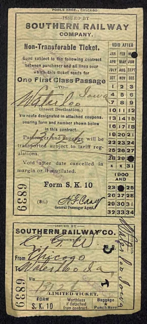 1924 Southern Railway Ticket First Class to Waterloo Stamped "Clergy" #6839