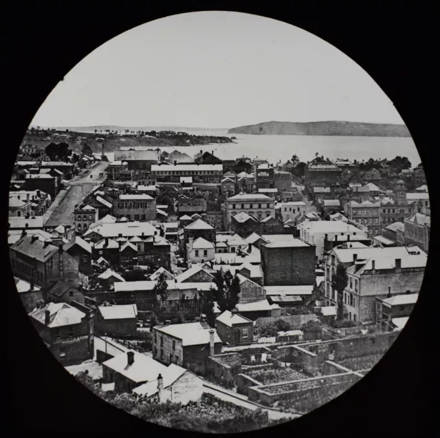 ANTIQUE Magic Lantern Slide AUCKLAND FROM THE CLUB C1885 PHOTO NEW ZEALAND