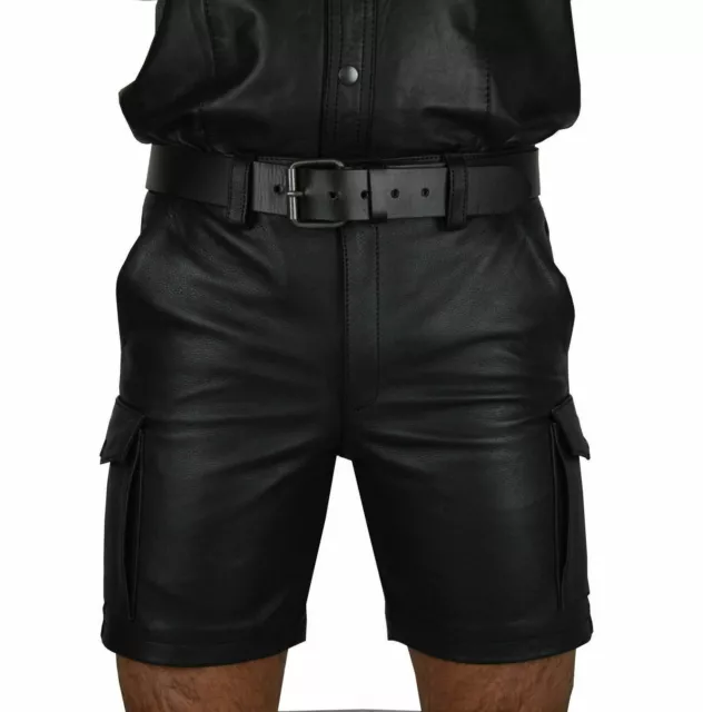 Real Leather Cargo Shorts Gay Chaps Clubwear Sexy Fetish