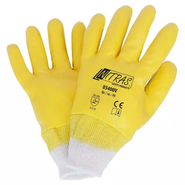 1 Paire de gants coton tout enduit Nitrile jaune (T.9 à 10) NITRAS 03400V