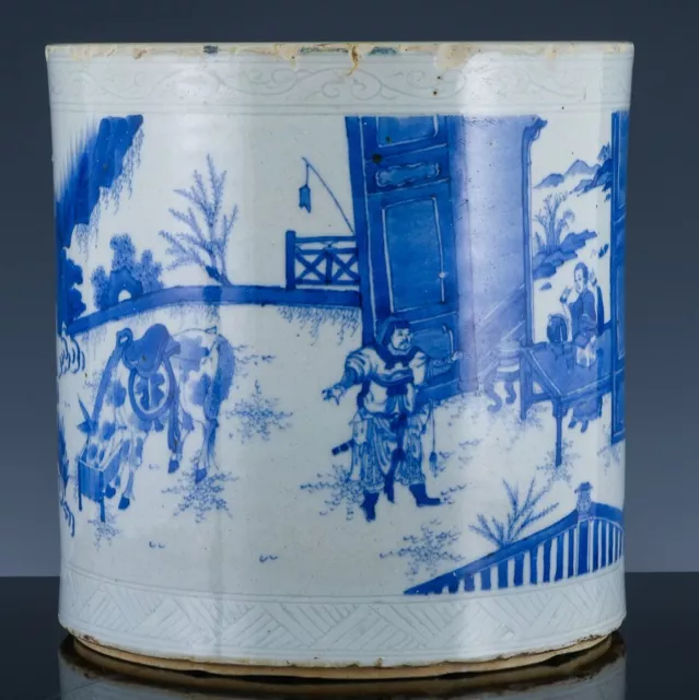 Very Fine Antique Chinese Blue & White Large Brushpot Bitong Qing Dynasty