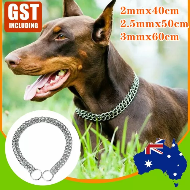 Dog Choker Collar Heavy Duty Double Chain Pet Slip Check Chain Twist Link Chrome