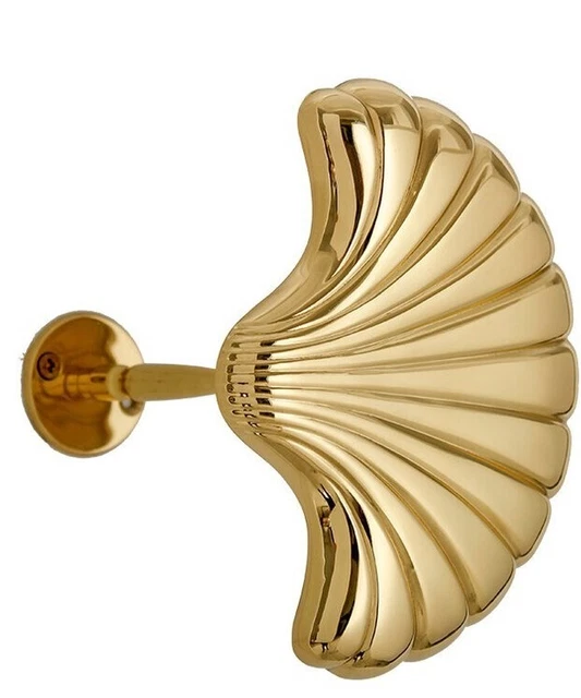 Brass Sea Shell Shape Art Designed Drapery Curtain Tie Backs Hooks Set of 2
