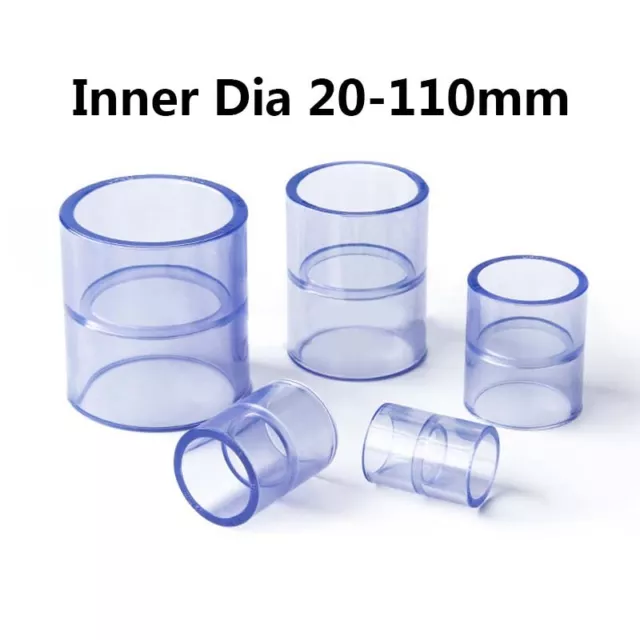 PVC Straight Connector Socket ID 20-110mm Hose Pipe Coupling Adapter Transparent