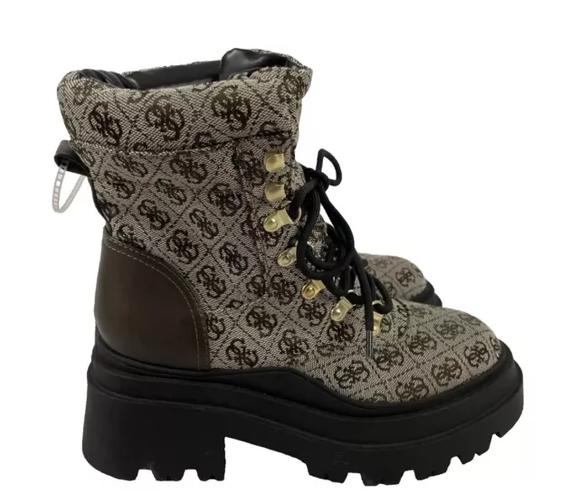 New Guess Womens Vaney Logo Monogram Pull On Combat & Lace-up Boots Shoes Sz 9