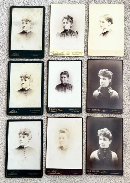 Vintage Lot of 9 Cabinet Card Photos Women Portraits New York