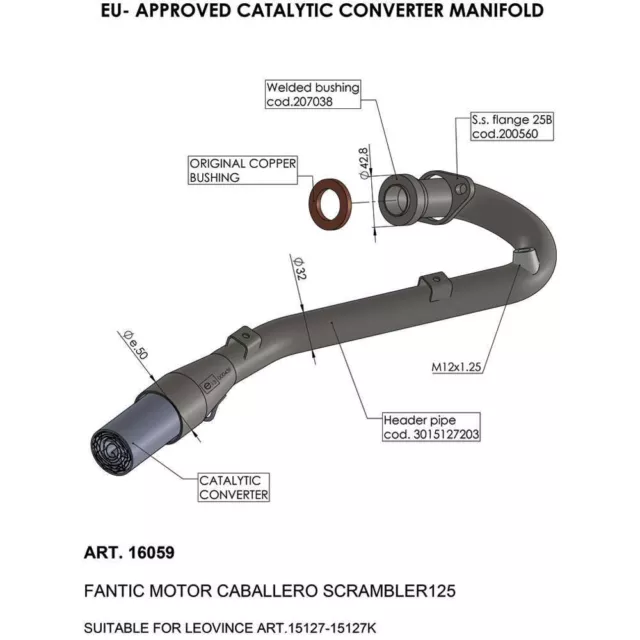 16059 - Collecteur échappement LeoVince Catalysé FANTIC CABALLERO 125 SCRAMBLER