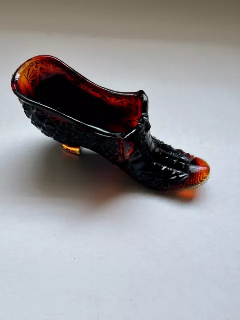 VTG Amberina Fenton Sunset Daisy & Button Glass Shoe Boot Slipper