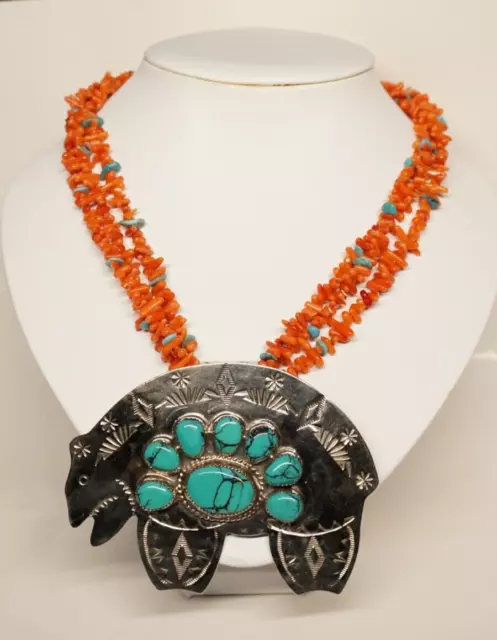 925 Groß Pompös Native Zuni Indianerschmuck Halskette Sterling Türkis Collier