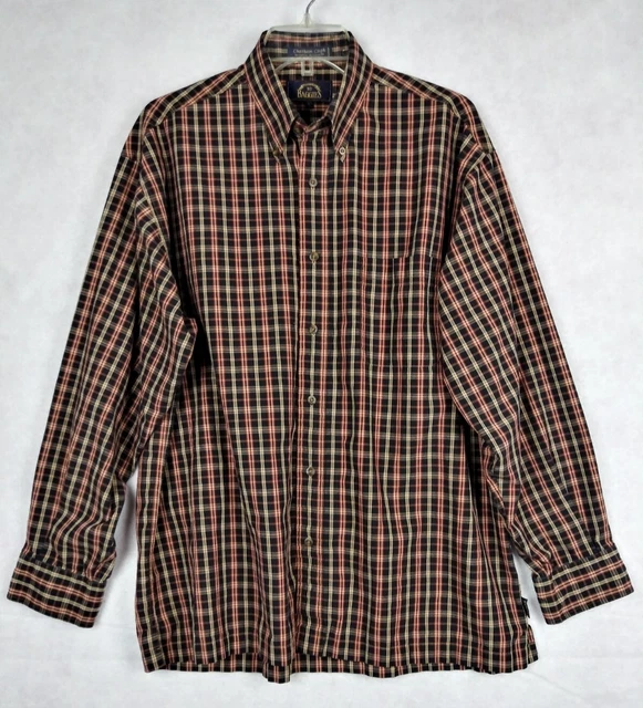 BD Baggies Button Down Shirt Mens M Black Red Tan Plaid Pocket Chatham Cloth