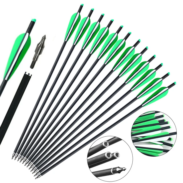 12Pcs 20" Crossbow Bolts 8.8mm Carbon Arrows 100 Grain Broadheads Target Hunting