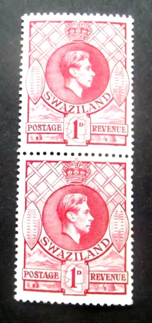 Swaziland-1938-SG29A-Joined pair KGVI 1d Rose/Red-13 1/2 x 14-MNH