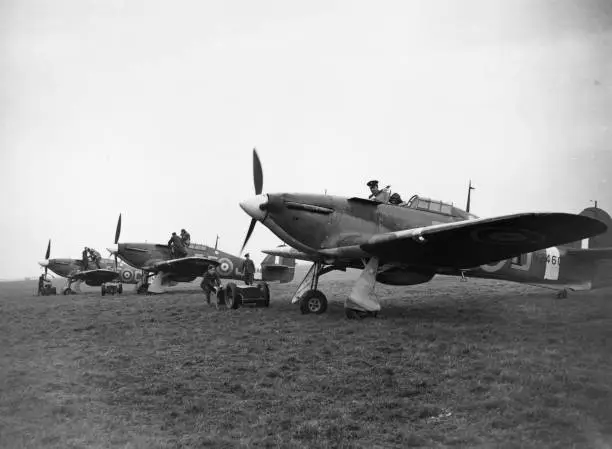 Three Hawker Hurricane MkI fighters 303 Squadron Royal Air Force OLD PHOTO