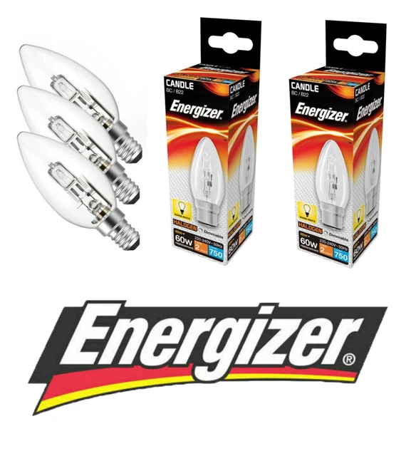 Energizer Halogen Candle Bulbs 20w = 25w 33W = 40W 48w = 60 WATT BC B22 ES E27